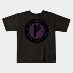 Purple Fehu Elder Futhark | Viking Rune Symbol Kids T-Shirt